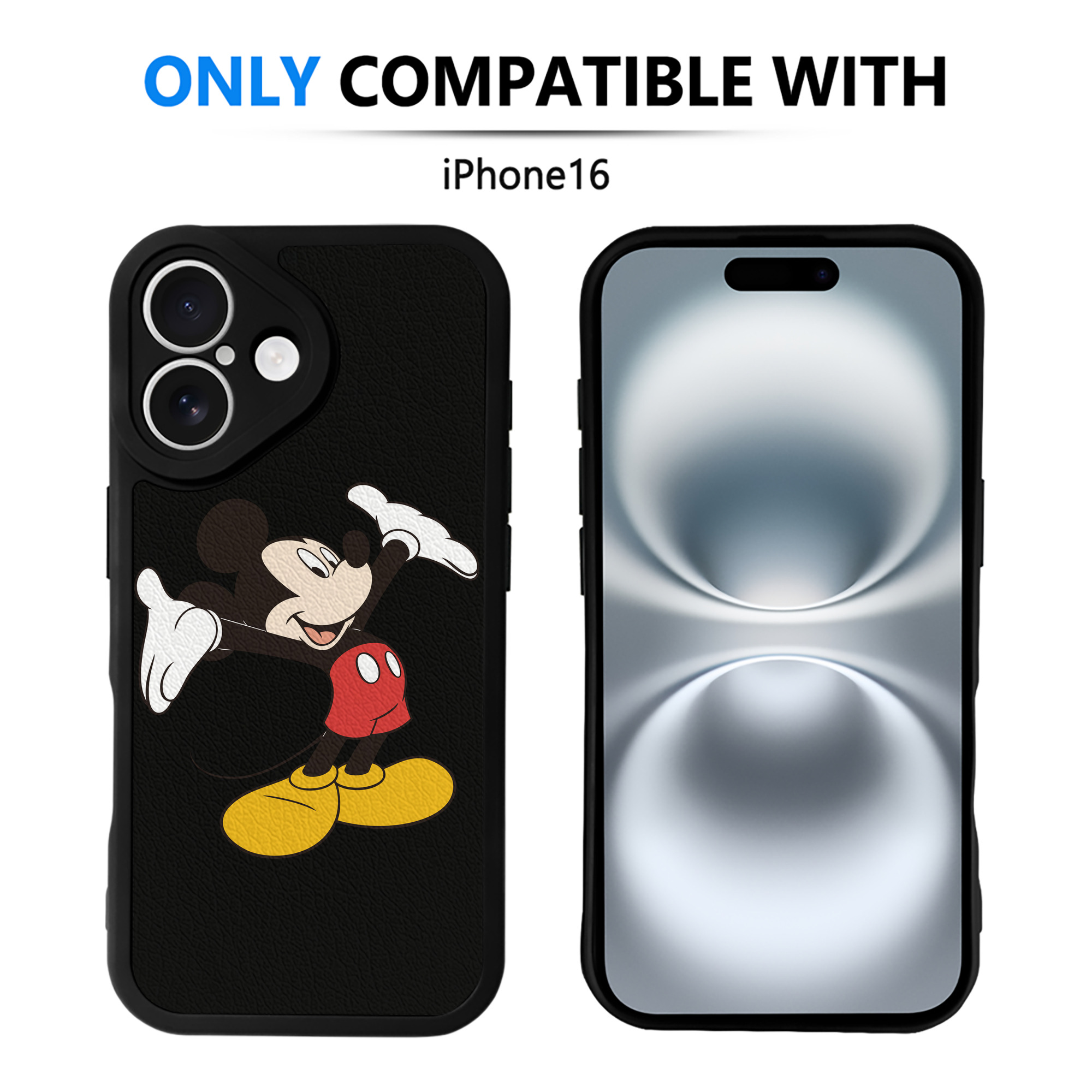 （画像用） ミッキーマウス Mickey Mouse 【iPhone 16シリーズ対応】シリコンスマホケース（レザー調） 材質：シリコン